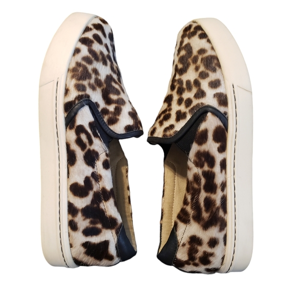 Boden Womens 7 Calf Fur Snow Leopard Slip On Trainer Sneaker Shoe Brown White - Picture 3 of 10
